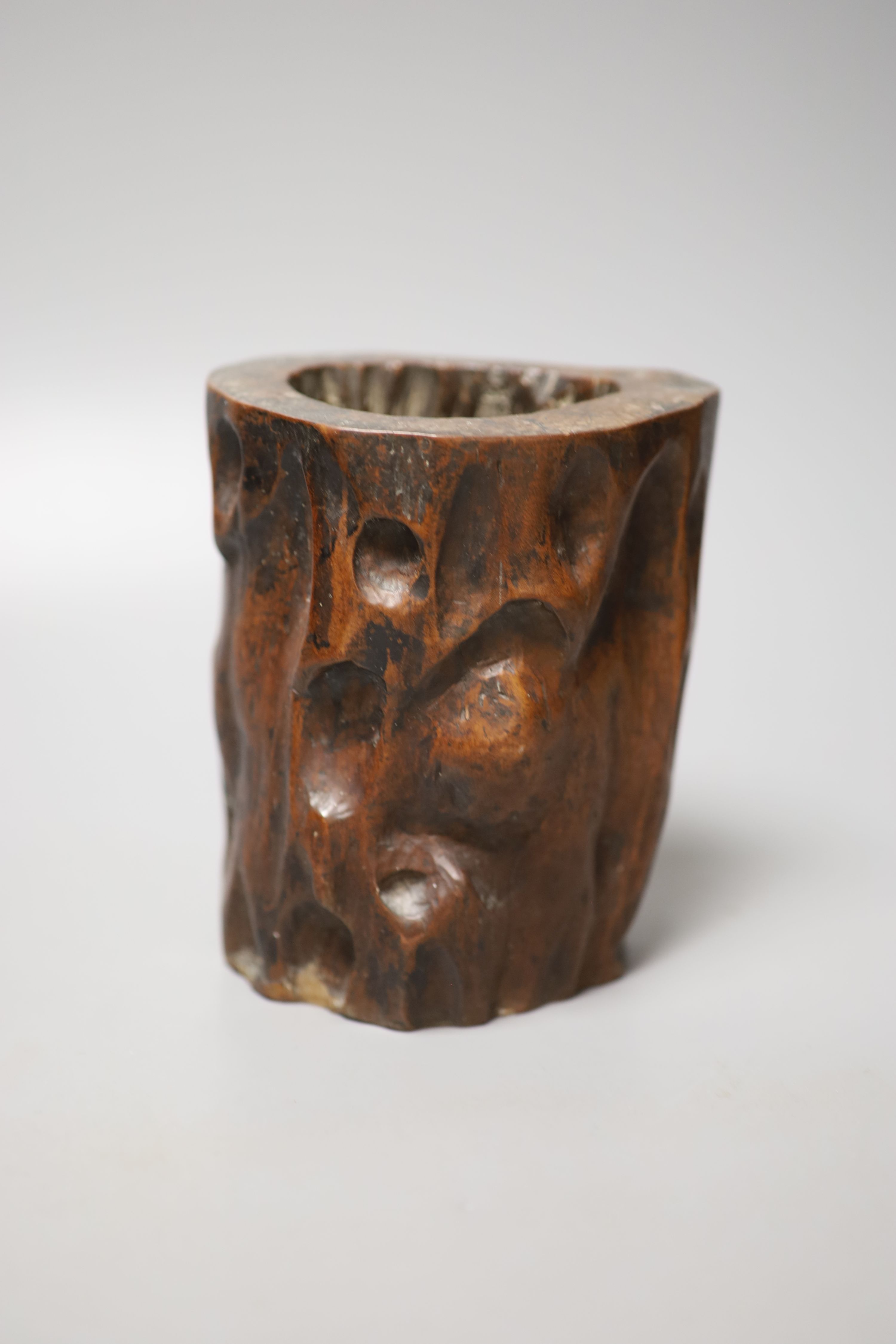 A Chinese carved hardwood brush pot, early 20th century, height 12cm